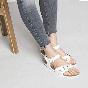 Birkenstock White Two-Buckle Cork-Feel Sandals